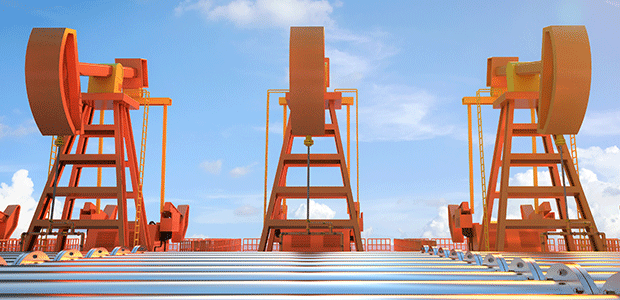 3D rendering of pump jacks