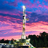 Drilling rig during sunset